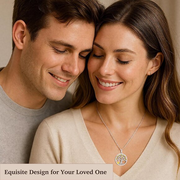 Women's Yellow Sterling Pendant Charm Adjustable Chain Birthstone Tree Necklace - Picture 3 of 6